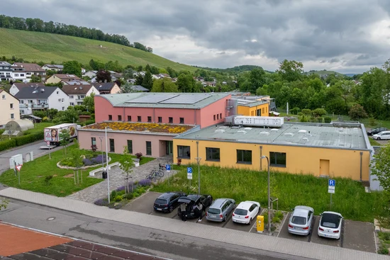 Das Michelbachhaus mit der Musikschule Obersulm aus der Luft